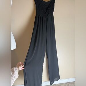 Monteau black- size L- NWT. strapless jumpsuit-smocked bodice & wide-leg pants.